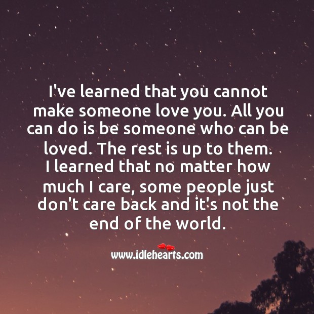 I’ve learned that you cannot make someone love you. Care Quotes Image