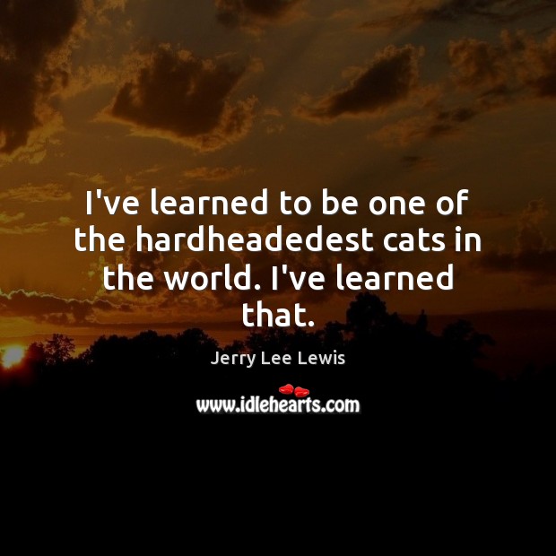 I’ve learned to be one of the hardheadedest cats in the world. I’ve learned that. Jerry Lee Lewis Picture Quote