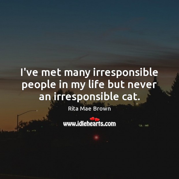 I’ve met many irresponsible people in my life but never an irresponsible cat. Rita Mae Brown Picture Quote
