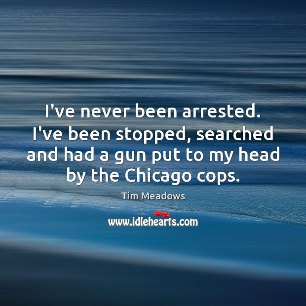 I’ve never been arrested. I’ve been stopped, searched and had a gun Tim Meadows Picture Quote