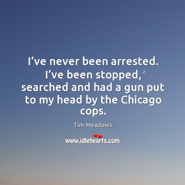 I’ve never been arrested. I’ve been stopped, searched and had a gun put to my head by the chicago cops. Tim Meadows Picture Quote