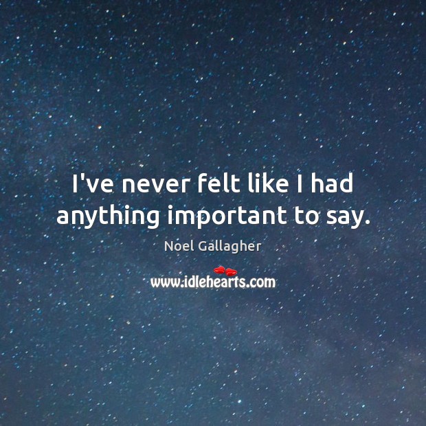 I’ve never felt like I had anything important to say. Noel Gallagher Picture Quote