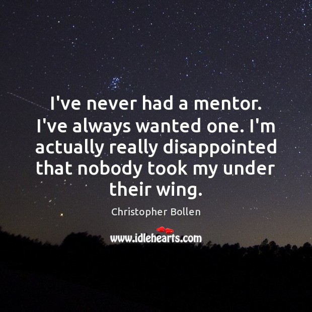 I’ve never had a mentor. I’ve always wanted one. I’m actually really Christopher Bollen Picture Quote