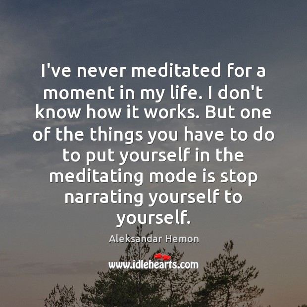 I’ve never meditated for a moment in my life. I don’t know Aleksandar Hemon Picture Quote