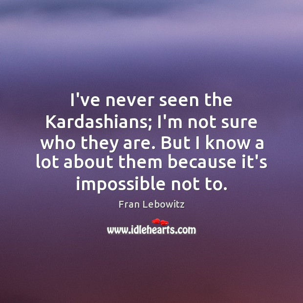 I’ve never seen the Kardashians; I’m not sure who they are. But Fran Lebowitz Picture Quote