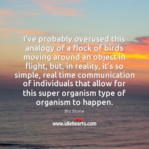 I’ve probably overused this analogy of a flock of birds moving around Biz Stone Picture Quote
