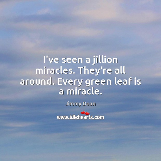 I’ve seen a jillion miracles. They’re all around. Every green leaf is a miracle. Jimmy Dean Picture Quote