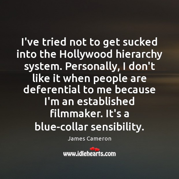 I’ve tried not to get sucked into the Hollywood hierarchy system. Personally, James Cameron Picture Quote