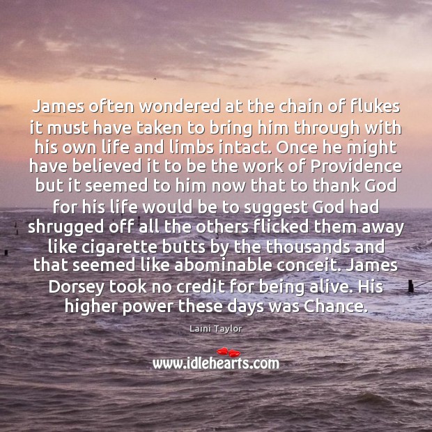 James often wondered at the chain of flukes it must have taken Laini Taylor Picture Quote