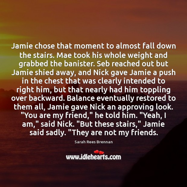Jamie chose that moment to almost fall down the stairs. Mae took Sarah Rees Brennan Picture Quote