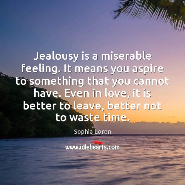 Jealousy is a miserable feeling. It means you aspire to something that Sophia Loren Picture Quote