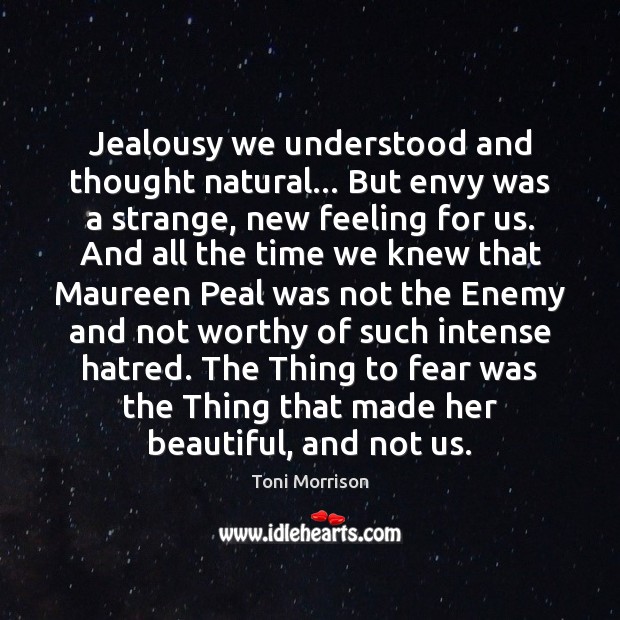 Jealousy we understood and thought natural… But envy was a strange, new Toni Morrison Picture Quote