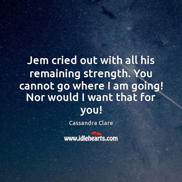 Jem cried out with all his remaining strength. You cannot go where Cassandra Clare Picture Quote