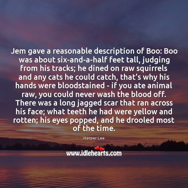 Jem gave a reasonable description of Boo: Boo was about six-and-a-half feet Harper Lee Picture Quote