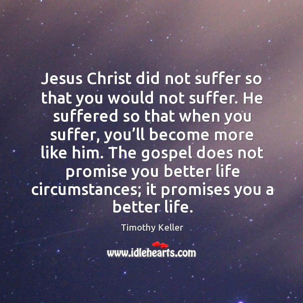 Jesus Christ did not suffer so that you would not suffer. He Timothy Keller Picture Quote