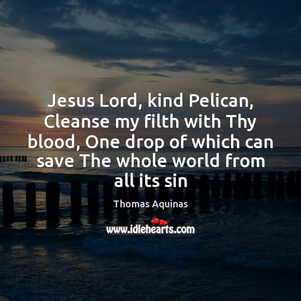 Jesus Lord, kind Pelican, Cleanse my filth with Thy blood, One drop Thomas Aquinas Picture Quote