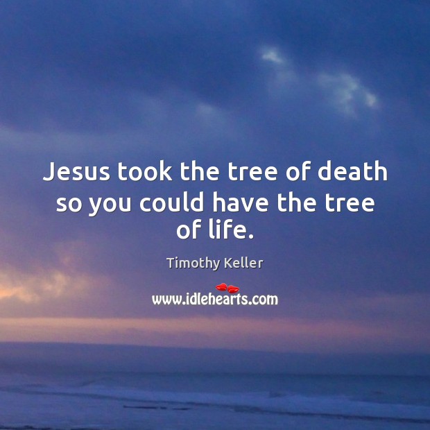 Jesus took the tree of death so you could have the tree of life. Timothy Keller Picture Quote