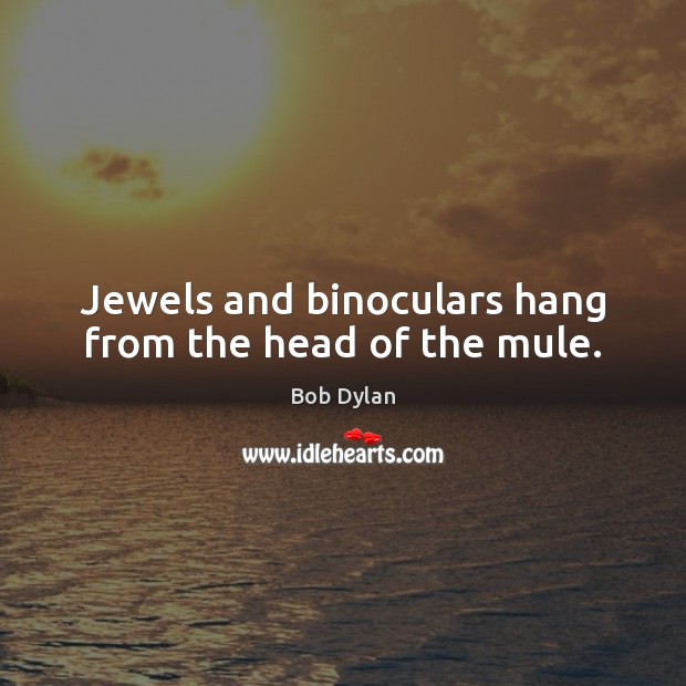 Jewels and binoculars hang from the head of the mule. Image