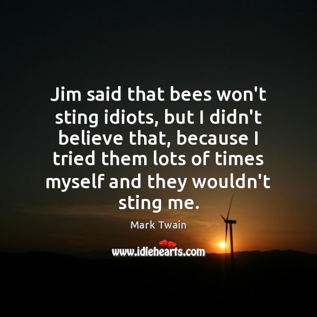 Jim said that bees won’t sting idiots, but I didn’t believe that, Image