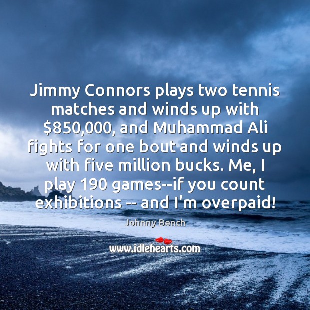 Jimmy Connors plays two tennis matches and winds up with $850,000, and Muhammad Image