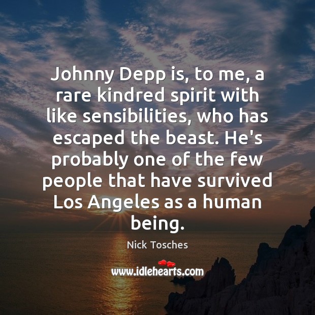 Johnny Depp is, to me, a rare kindred spirit with like sensibilities, Nick Tosches Picture Quote