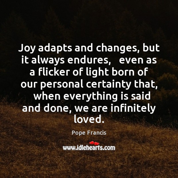 Joy adapts and changes, but it always endures,   even as a flicker Pope Francis Picture Quote