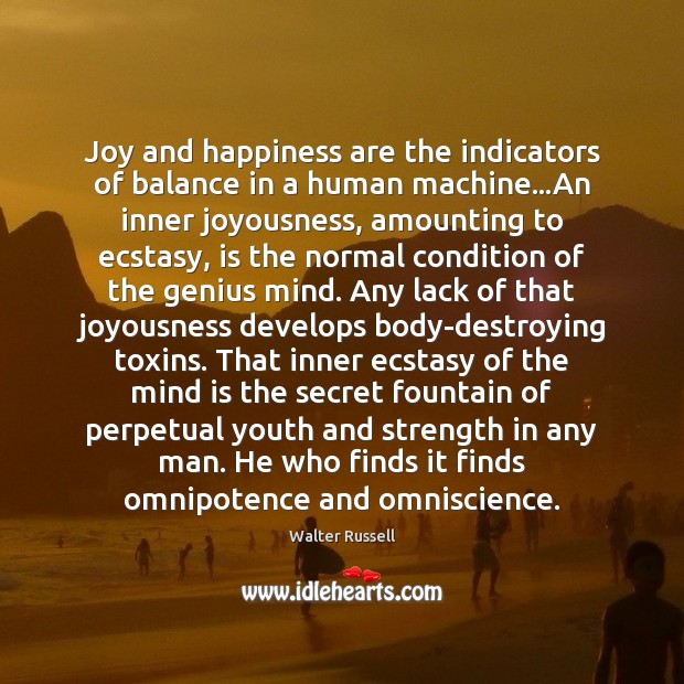 Joy and happiness are the indicators of balance in a human machine… Joy and Happiness Quotes Image