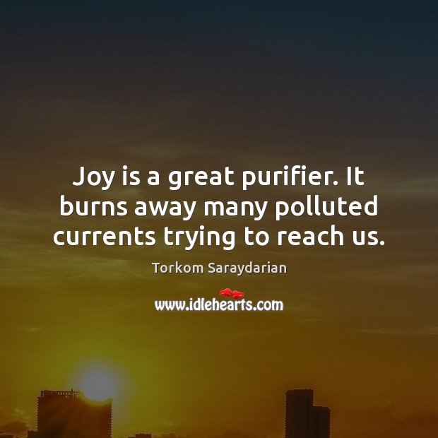 Joy is a great purifier. It burns away many polluted currents trying to reach us. Joy Quotes Image