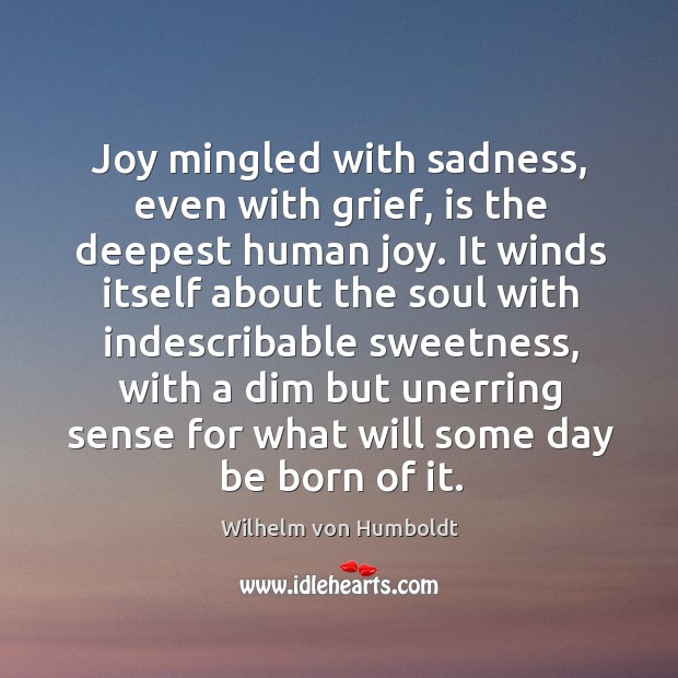 Joy mingled with sadness, even with grief, is the deepest human joy. Wilhelm von Humboldt Picture Quote