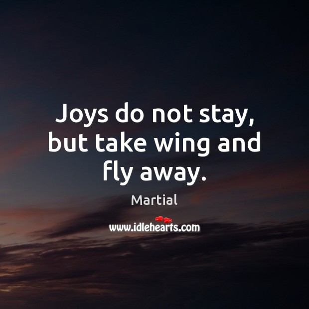 Joys do not stay, but take wing and fly away. Martial Picture Quote