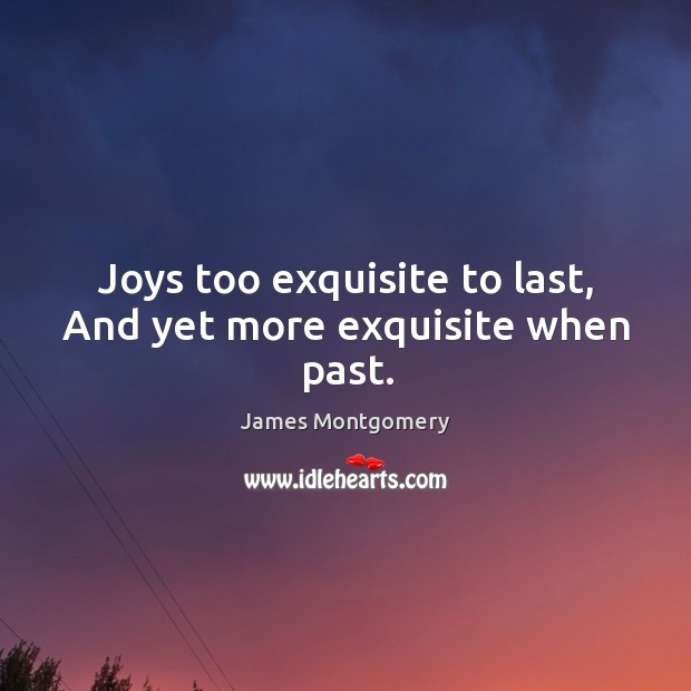 Joys too exquisite to last, and yet more exquisite when past. James Montgomery Picture Quote