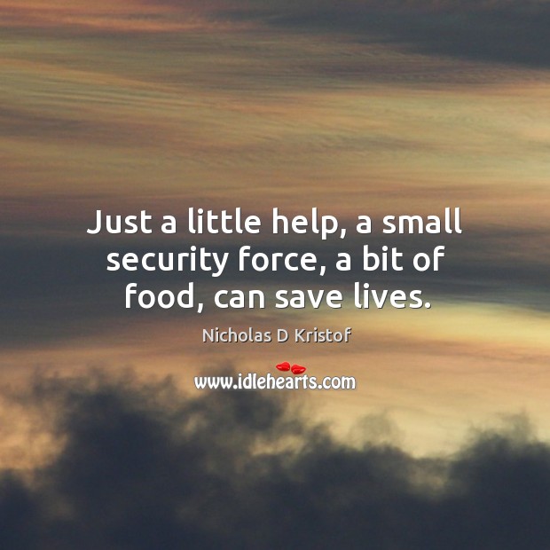 Just a little help, a small security force, a bit of food, can save lives. Nicholas D Kristof Picture Quote