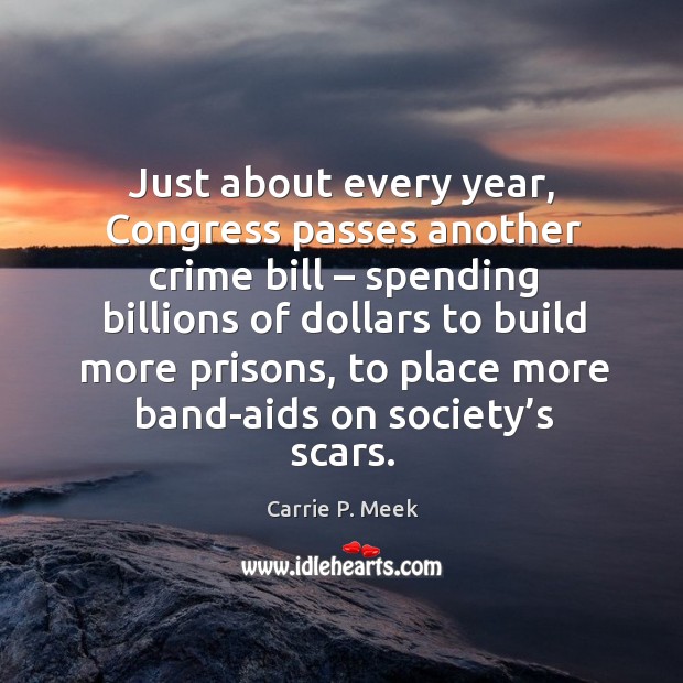 Just about every year, congress passes another crime bill – spending billions of dollars Carrie P. Meek Picture Quote