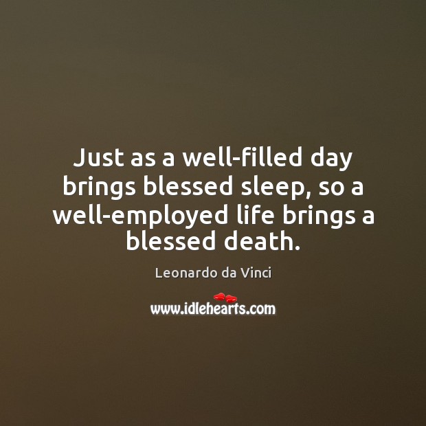 Just as a well-filled day brings blessed sleep, so a well-employed life Leonardo da Vinci Picture Quote