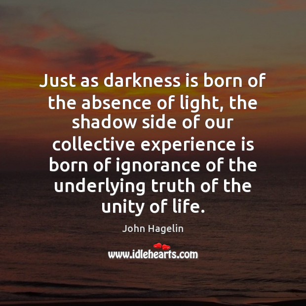 Just as darkness is born of the absence of light, the shadow John Hagelin Picture Quote