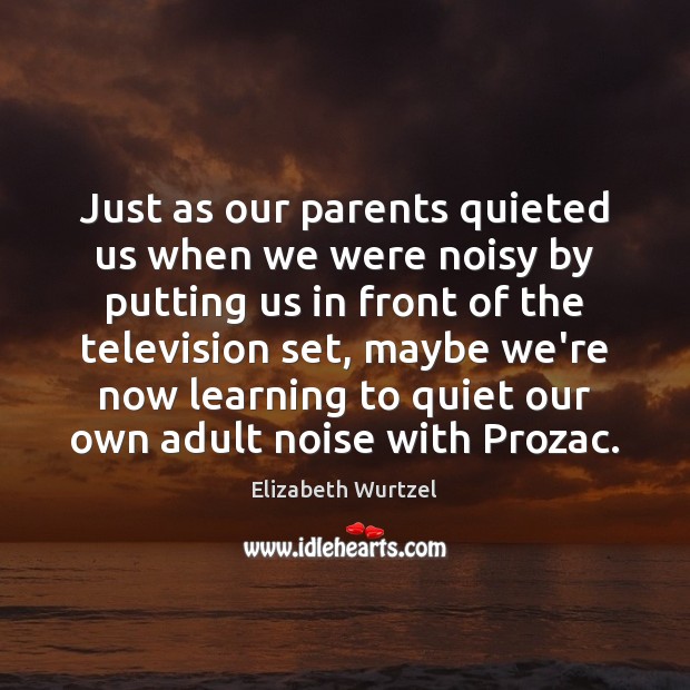 Just as our parents quieted us when we were noisy by putting Elizabeth Wurtzel Picture Quote