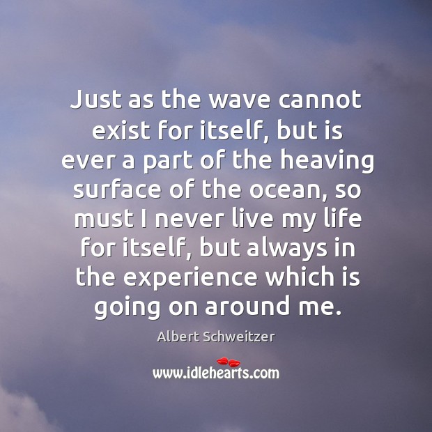 Just as the wave cannot exist for itself, but is ever a part of the heaving surface of the Albert Schweitzer Picture Quote