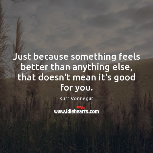 Just because something feels better than anything else, that doesn’t mean it’s Kurt Vonnegut Picture Quote