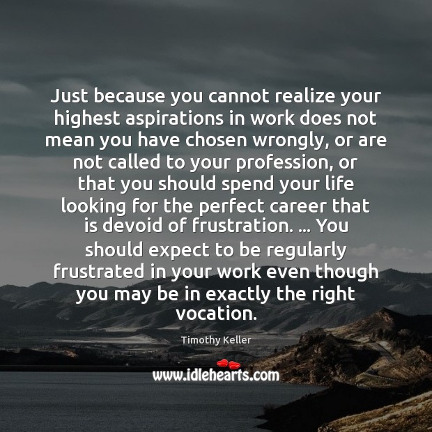 Just because you cannot realize your highest aspirations in work does not Image