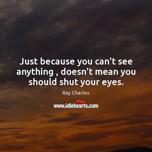 Just because you can’t see anything , doesn’t mean you should shut your eyes. Ray Charles Picture Quote