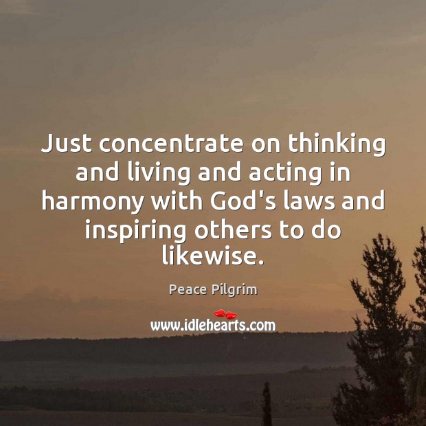 Just concentrate on thinking and living and acting in harmony with God’s Peace Pilgrim Picture Quote