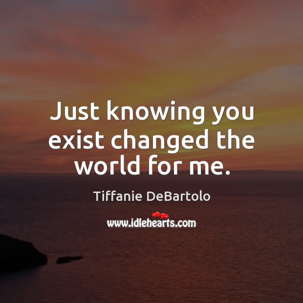 Just knowing you exist changed the world for me. Tiffanie DeBartolo Picture Quote