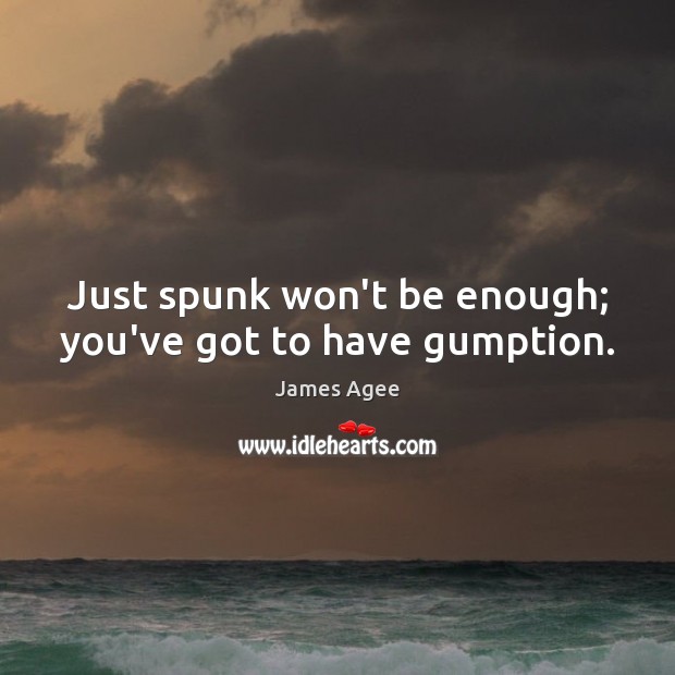 Just spunk won’t be enough; you’ve got to have gumption. James Agee Picture Quote