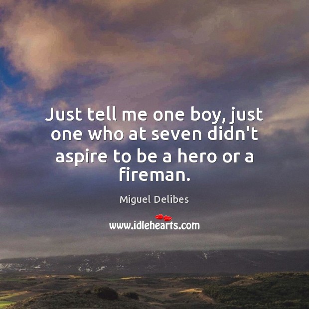 Just tell me one boy, just one who at seven didn’t aspire to be a hero or a fireman. Miguel Delibes Picture Quote
