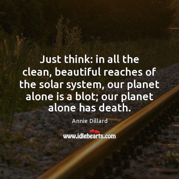 Just think: in all the clean, beautiful reaches of the solar system, Annie Dillard Picture Quote