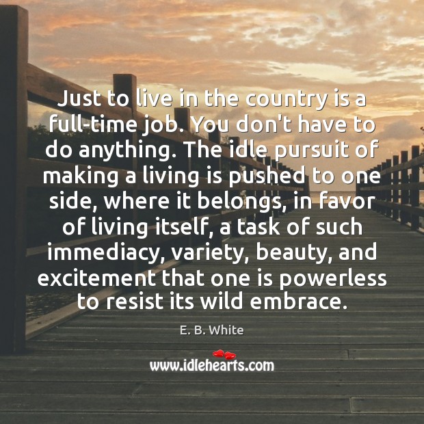 Just to live in the country is a full-time job. You don’t E. B. White Picture Quote