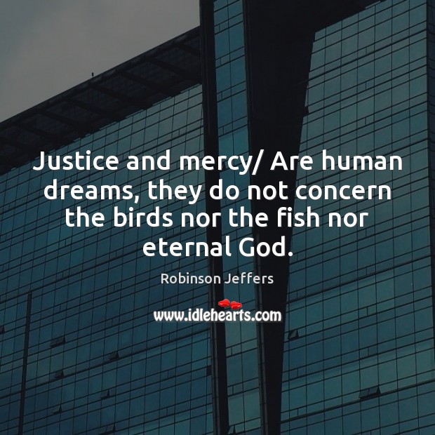Justice and mercy/ Are human dreams, they do not concern the birds Robinson Jeffers Picture Quote