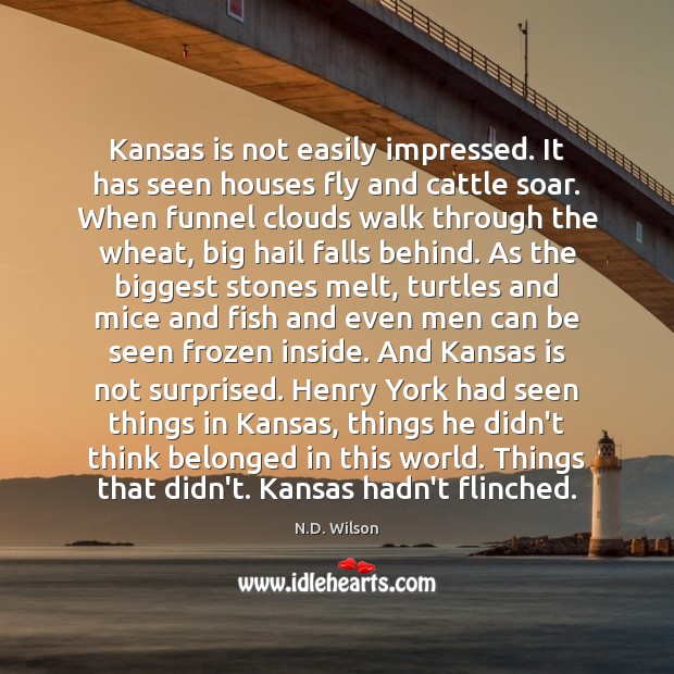 Kansas is not easily impressed. It has seen houses fly and cattle Image
