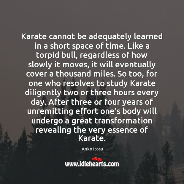 Karate cannot be adequately learned in a short space of time. Like Anko Itosu Picture Quote