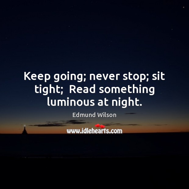 Keep going; never stop; sit tight;  Read something luminous at night. Edmund Wilson Picture Quote